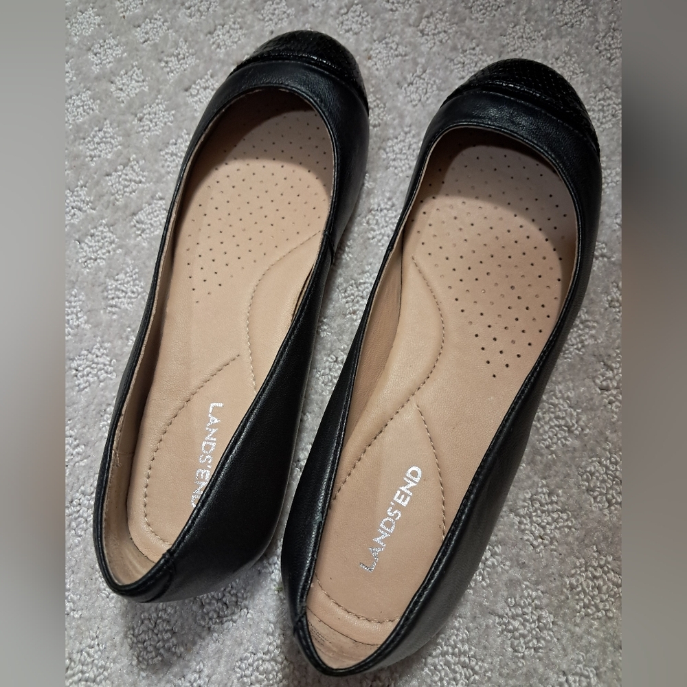 Lands' End Ballet Flats 7.5 with Textured Toe Black Shoes NEW Without TAG - Picture 3 of 9
